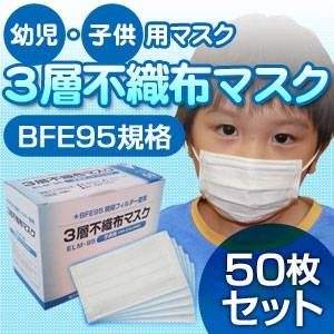 【幼児・子供用マスク】新型インフルエンザ対策3層不織布マスク50枚セット12cmx7cm