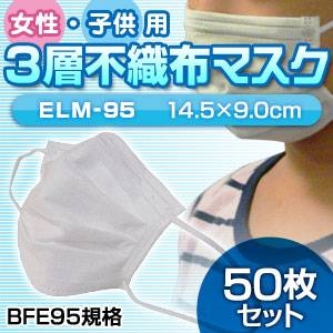 【子供・女性用マスク】新型インフルエンザ対策3層不織布マスク50枚セット14.5cmx9.0cm